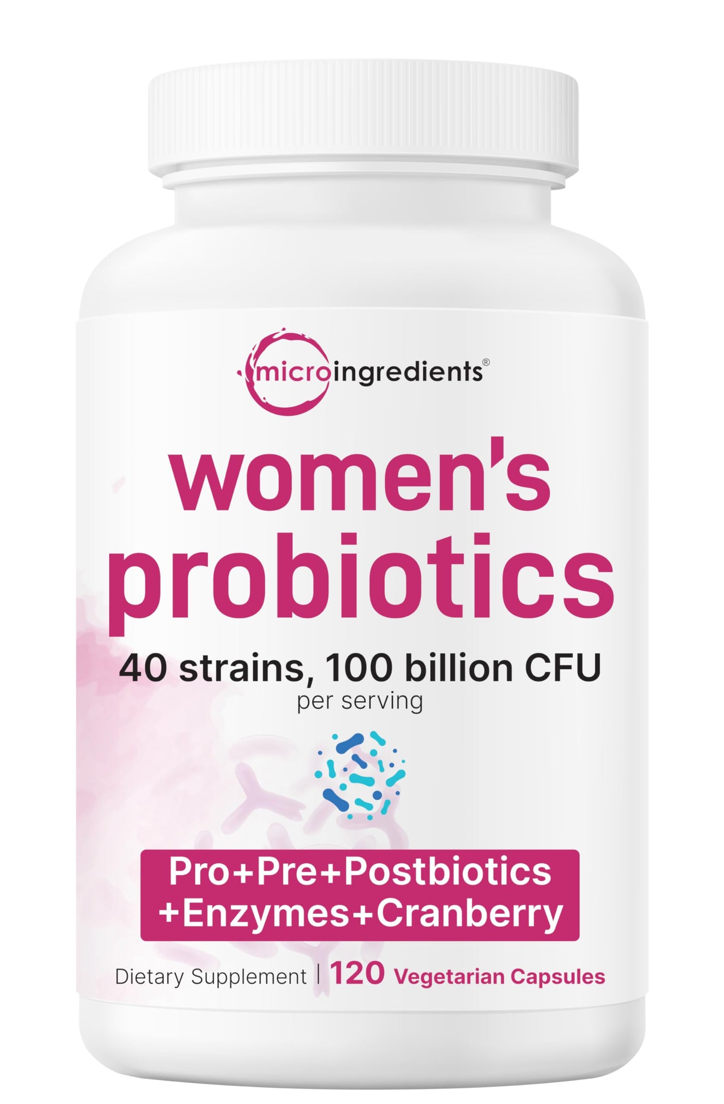 Micro Ingredients Probiotics for Women 100 Billion CFU with Prebiotics, 120 Veggie Capsules | pH Balance, Urinary Tract, Vaginal & Gut Health Support* Micro Ingredients