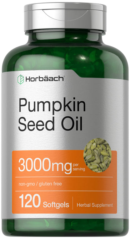 Horbäach Pumpkin Seed Oil | 3000mg | 120 Softgel Capsules | Cold Pressed Dietary Supplement | Non-GMO and Gluten Free Formula Horbäach