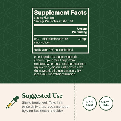 Global Healing Premium NAD+ Liquid Supplement - Sublingual NAD Drops - Liposomal NAD Plus Serum for Cellular Renewal - Nicotinamide Riboside Formula for Men & Women (2 Oz)