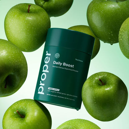Proper, The Greens Daily Boost Organic Greens Powder. Whole Food, Apple Flavour Veggie Powder Superfood with Wheatgrass, Spirulina, Chlorella, Probiotics. Proper