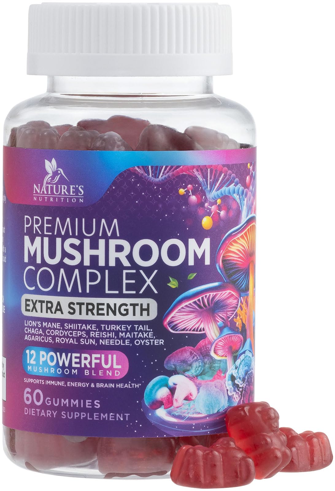 Mushroom Gummies Supplement 12 in 1 - High Grade Blend for Adults with Lions Mane, Reishi, Cordyceps, & Chaga Mushroom Complex Gummy, Memory & Immune Support & Nootropic Brain Supplements - 60 Gummies Nature's Nutrition buy australia supplements