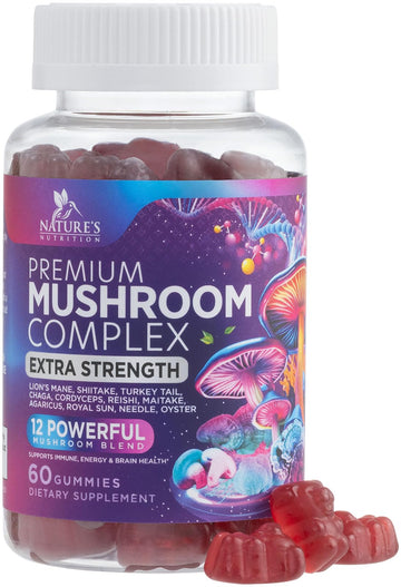 Mushroom Gummies Supplement 12 in 1 - High Grade Blend for Adults with Lions Mane, Reishi, Cordyceps, & Chaga Mushroom Complex Gummy, Memory & Immune Support & Nootropic Brain Supplements - 60 Gummies Nature's Nutrition buy australia supplements