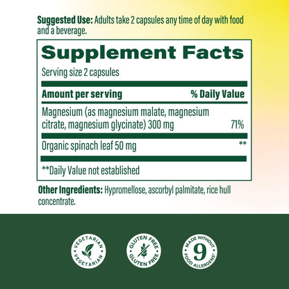 MegaFood Magnesium Glycinate, Citrate & Malate 300mg Supplement - Highly Absorbable Blend to Support Heart, Nerve Health & Relaxation, MegaFood