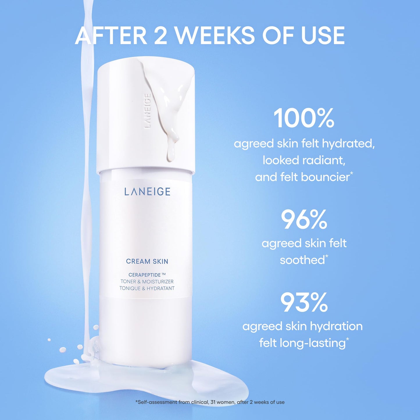 LANEIGE Cream Skin Toner & Moisturizer Mini: Lightweight Refillable Korean Milky Toner with Ceramide LANEIGE