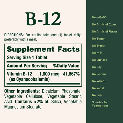 Nature's Bounty Vitamin B12 1000 mcg Supplements, Supports Energy Metabolism, 200 Ct Nature's Bounty