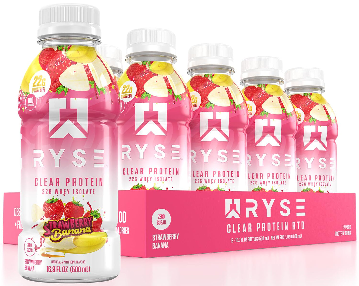 RYSE Clear Protein Drink - Variety Pack - 100 Calories, 22g Whey Isolate Protein Shake, Sugar-Free, 0g Fat & Lactose-Free - Refreshing Ready-to-Drink Beverage - 16.9 fl oz Bottles (12-Pack)