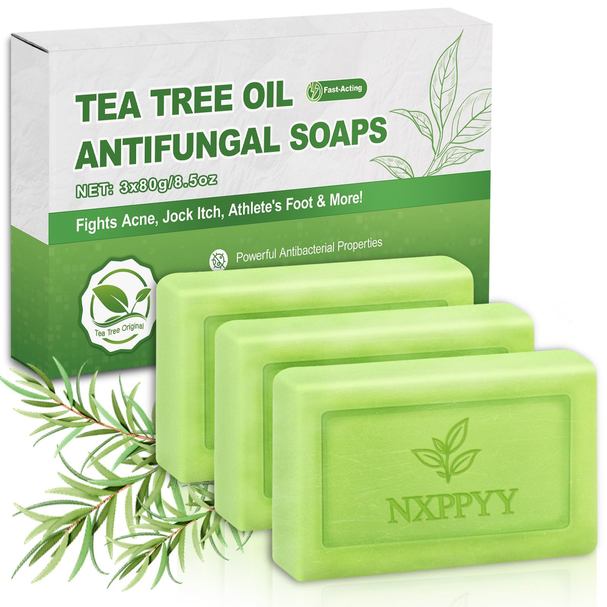 Antifungal Soap-Antibacterial Soap Bar with Tea Tree Oil (3Bars x 2.82oz) NXPPYY
