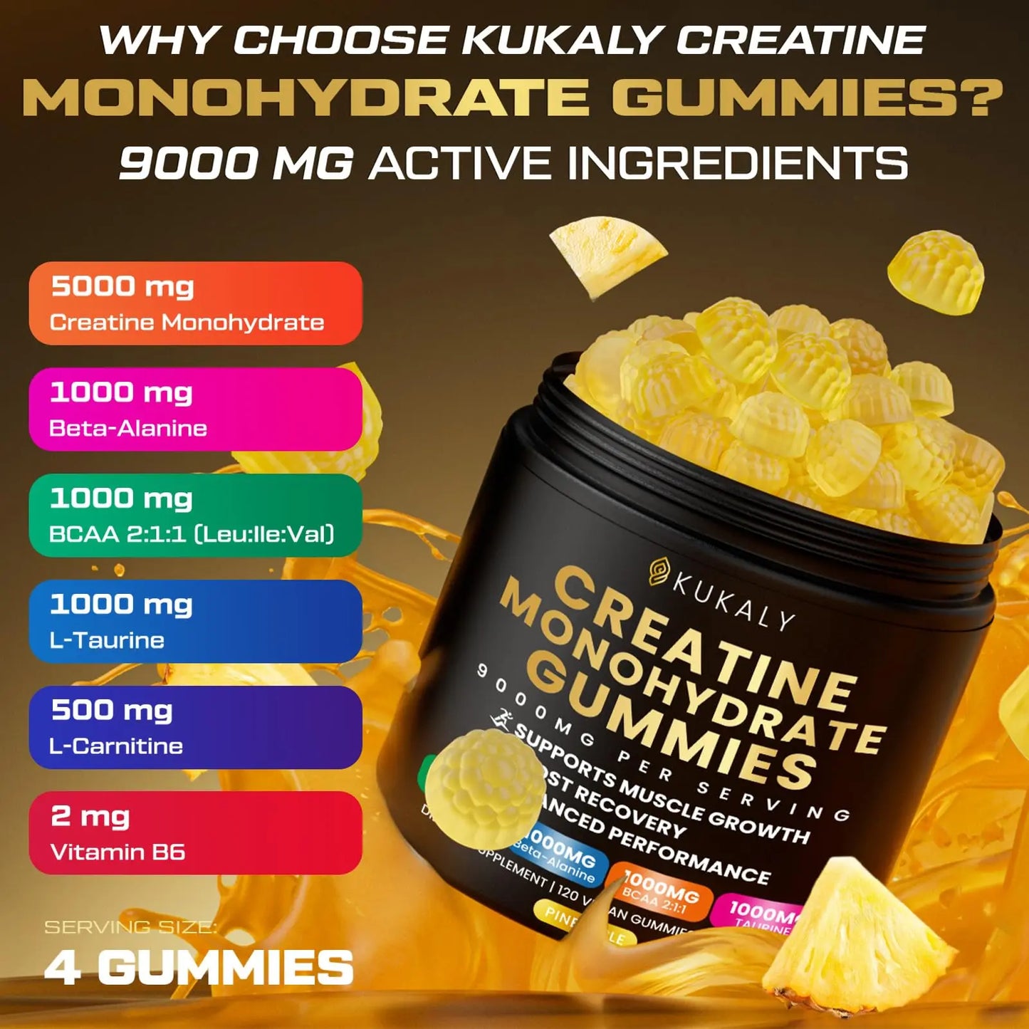 ZyterX Creatine Monohydrate Gummies for Men & Women, 9000MG Creatine Gummies Sugar Free with L-Taurine, BCAA 2:1, B12 B6 for Boost Strength, Focus & Endurance, ZyterX