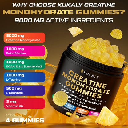 ZyterX Creatine Monohydrate Gummies for Men & Women, 9000MG Creatine Gummies Sugar Free with L-Taurine, BCAA 2:1, B12 B6 for Boost Strength, Focus & Endurance, ZyterX