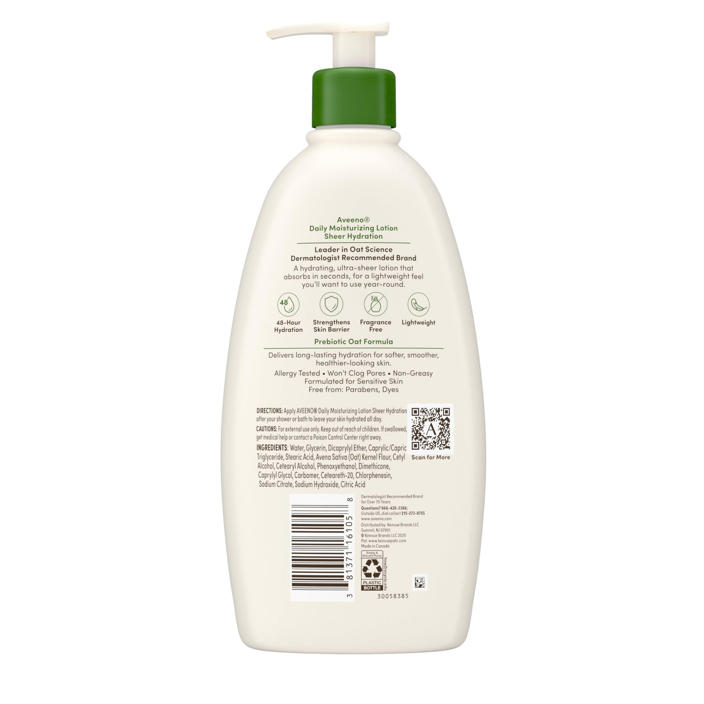 Aveeno Sheer Hydration Fragrance-Free Daily Moisturizing Lotion with Prebiotic Oat for Dry Skin, Lightweight Aveeno