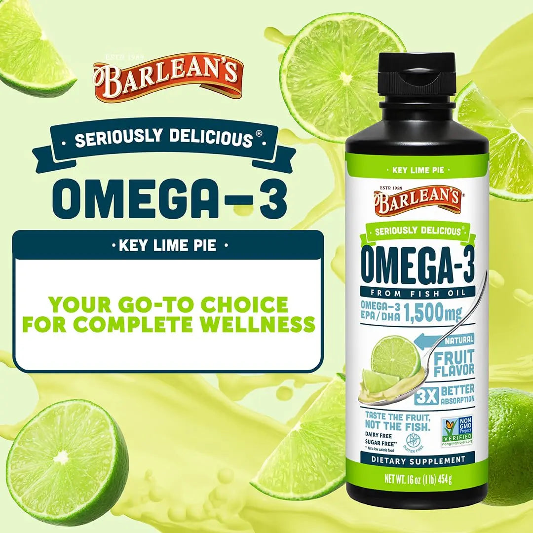 Barlean's Omega 3 Fish Oil Liquid Supplement for Men and Women, 1500mg of EPA and DHA Fatty Acid, Promotes Brain & Heart Health Barlean's