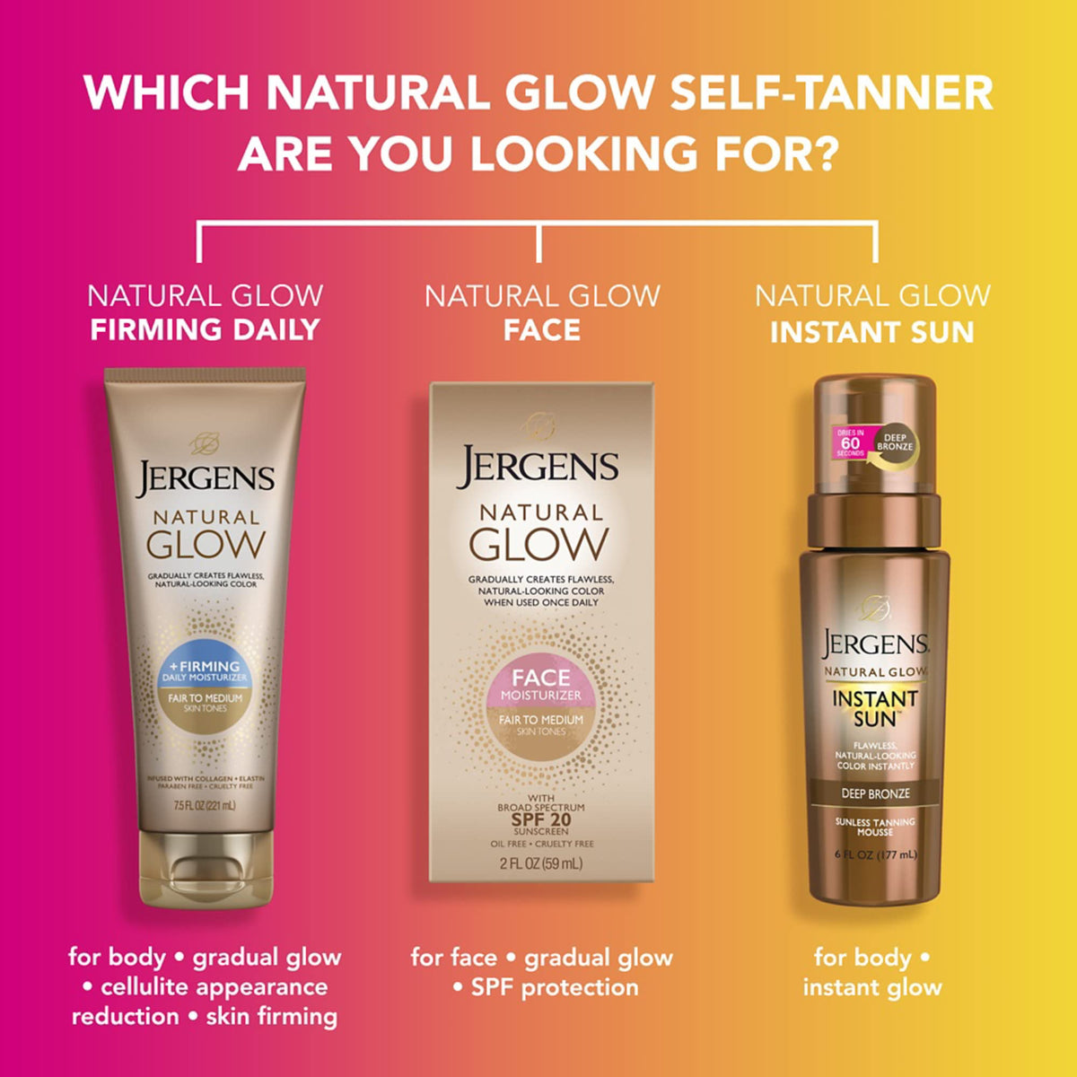Jergens Natural Glow Face Self Tanner Lotion SPF 20, Fair To Medium, 2 oz Jergens