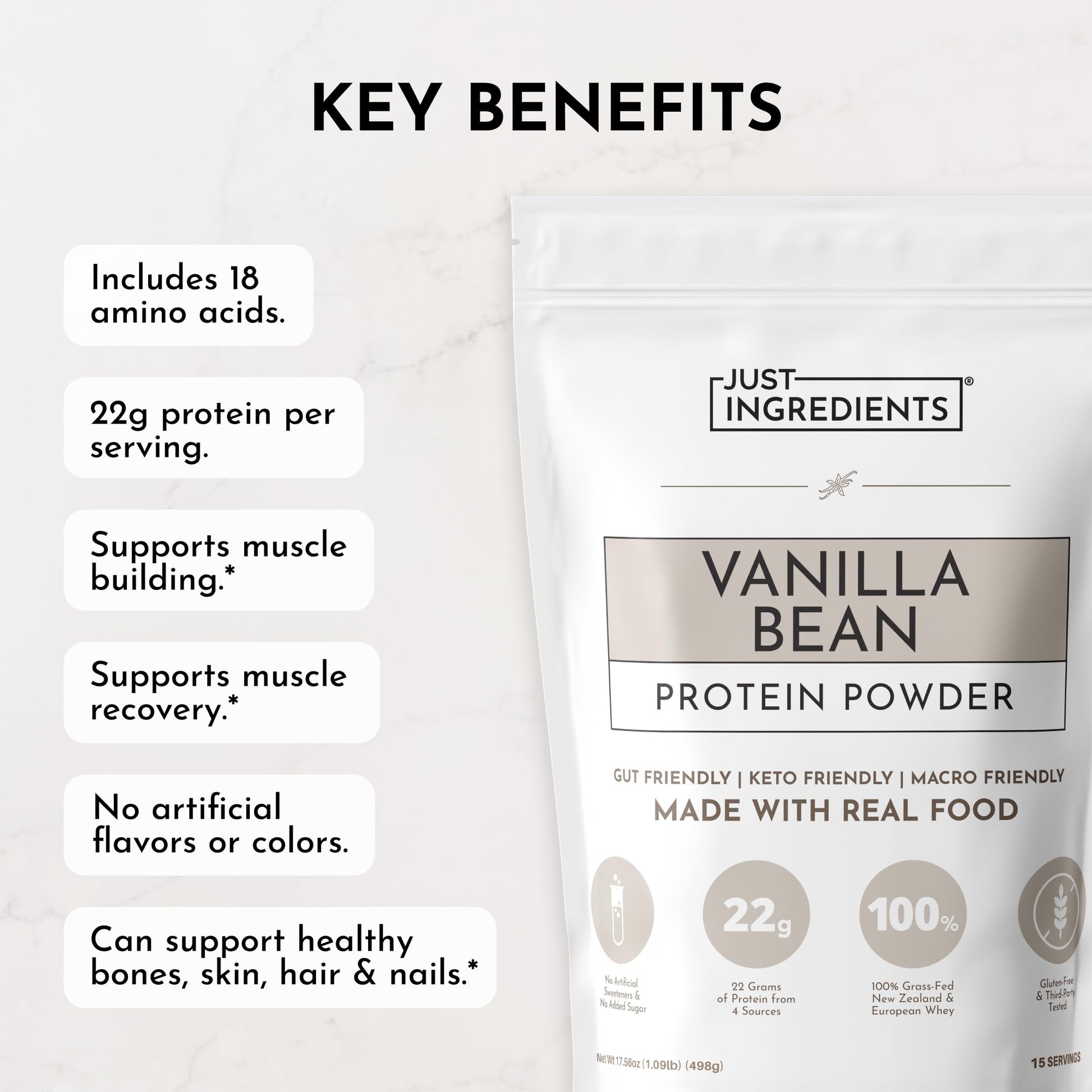 JUST INGREDIENTS Vanilla Protein Powder - Grass-Fed Whey Blend, Organic, Gluten Free, Dairy Free, Soy Free - 15 Servings, 22g Protein JUST INGREDIENTS buy australia supplements