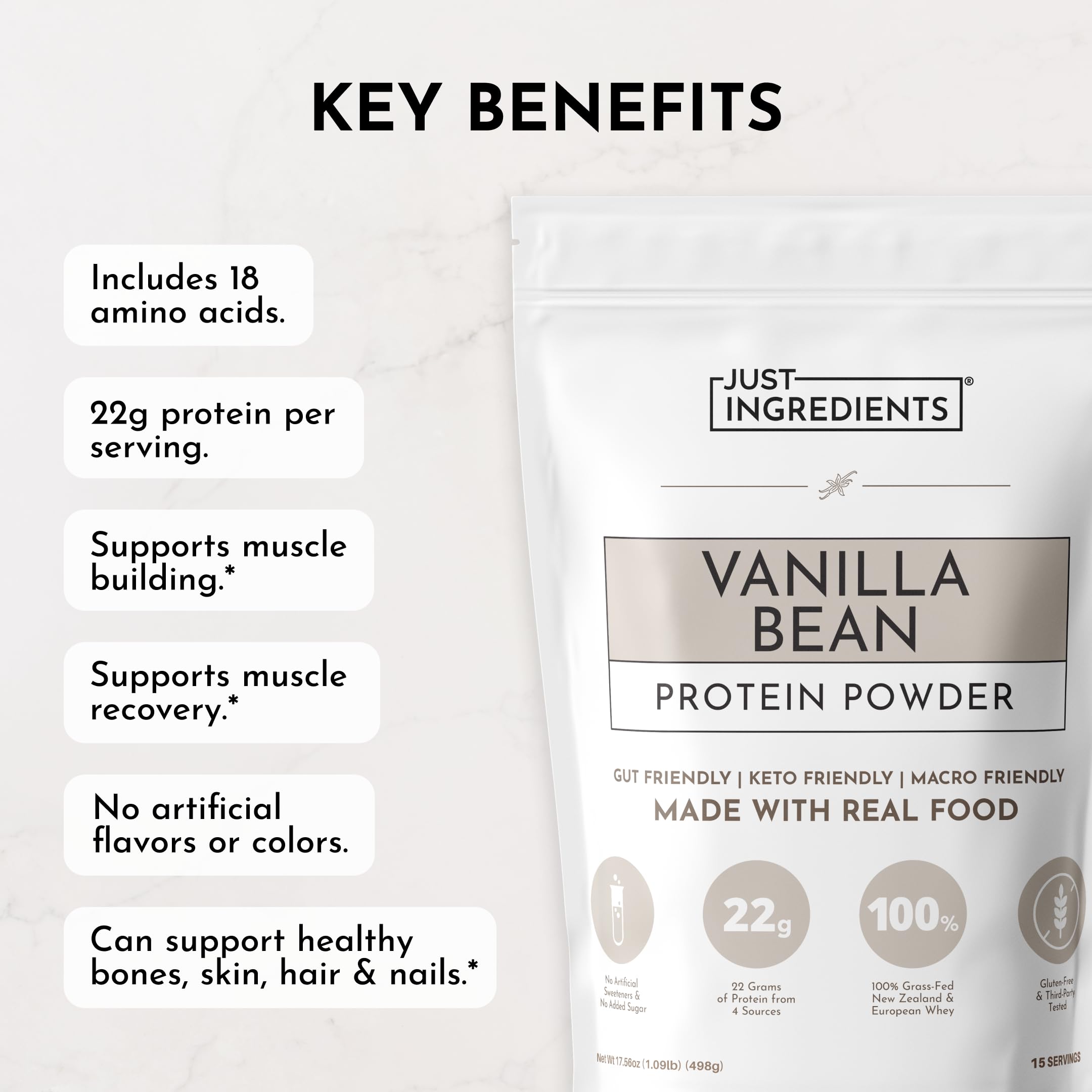 JUST INGREDIENTS Vanilla Protein Powder - Grass-Fed Whey Blend, Organic, Gluten Free, Dairy Free, Soy Free - 15 Servings, 22g Protein JUST INGREDIENTS buy australia supplements