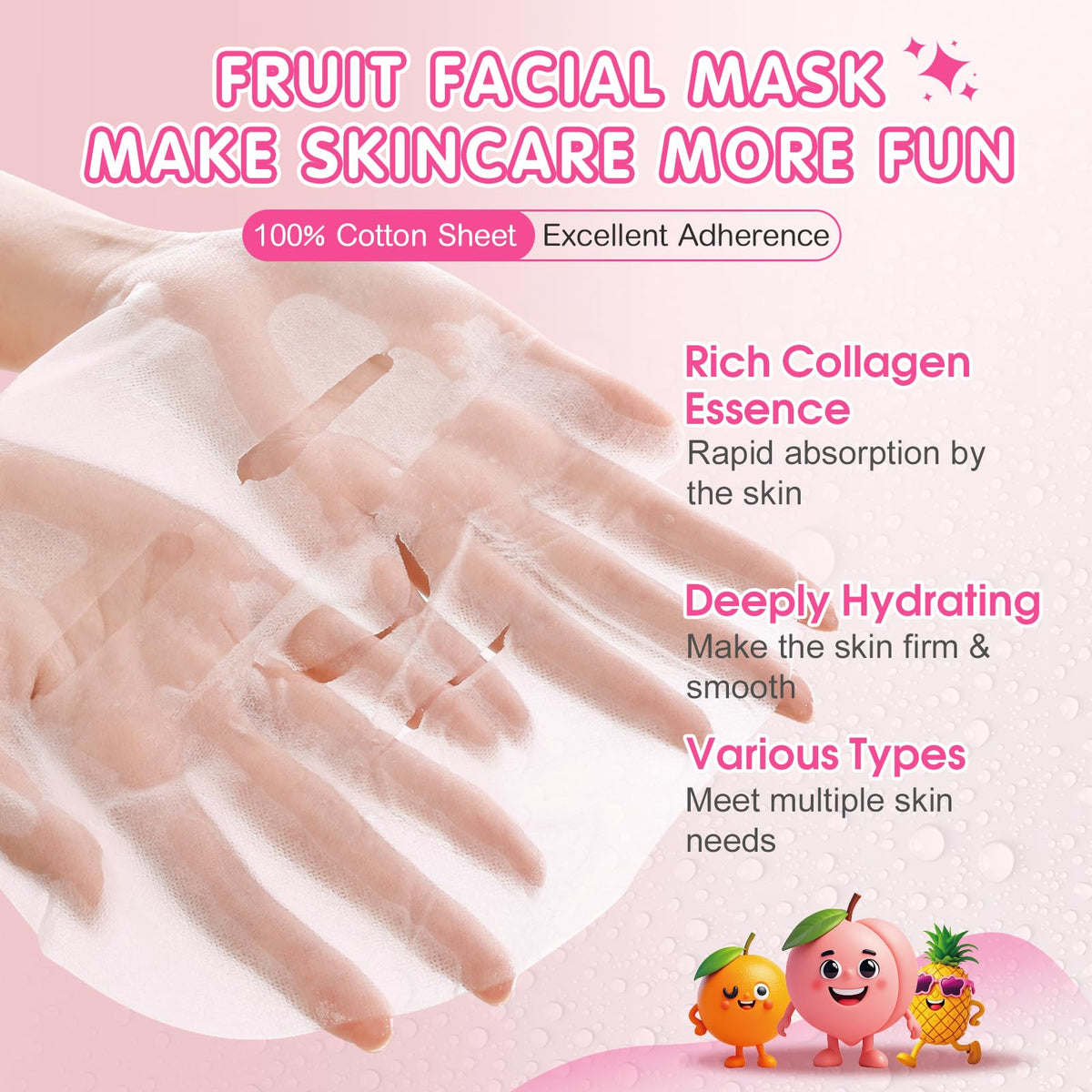 14 Pack Fruit Face Masks Skincare for Kids, Sheet Hydrating Facial Mask KONEUK