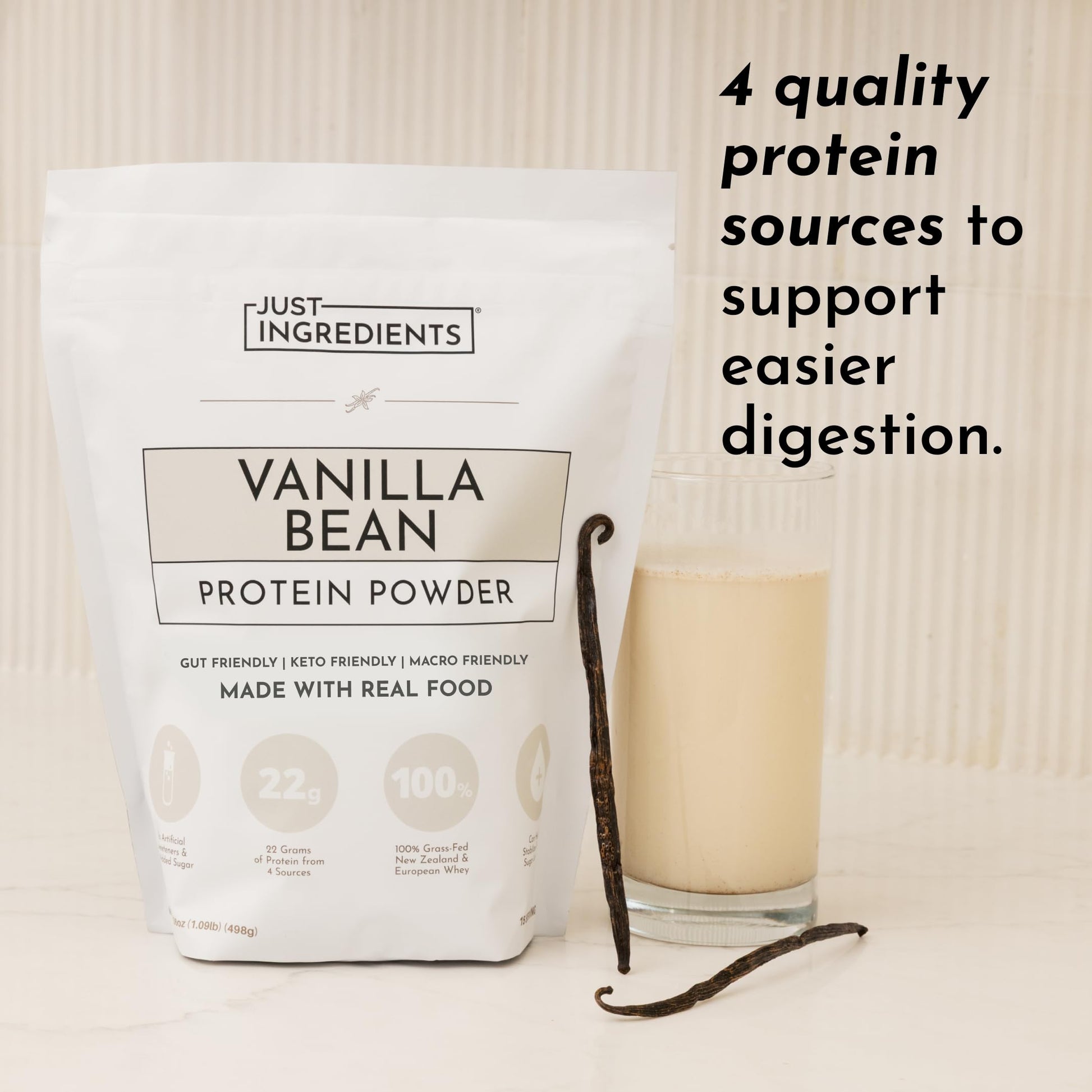 JUST INGREDIENTS Vanilla Protein Powder - Grass-Fed Whey Blend, Organic, Gluten Free, Dairy Free, Soy Free - 15 Servings, 22g Protein JUST INGREDIENTS buy australia supplements