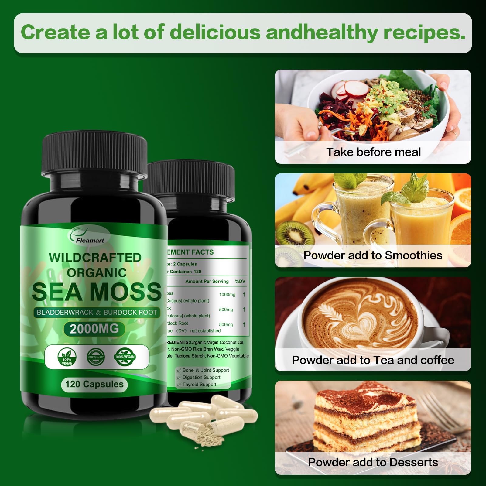 Fleamart Irish Sea Moss Capsules 120ct Raw Organic Sea Moss Wildcrafted Bladderwrack Fleamart buy australia supplements