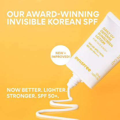 innisfree Daily UV Defense Sunscreen SPF 50+ PA++++, Korean Face & Body Sunscreen, Invisible Finish, Broad Spectrum, No White Cast, Lightweight, Hydrating, Available in Gift Sets & Jumbo innisfree