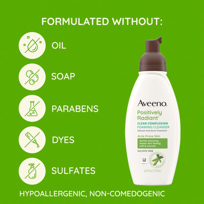 Aveeno Clear Complexion Foaming Oil-Free Facial Cleanser with Soy Extract & 0.5% Salicylic Acid, Acne Treatment Face Aveeno