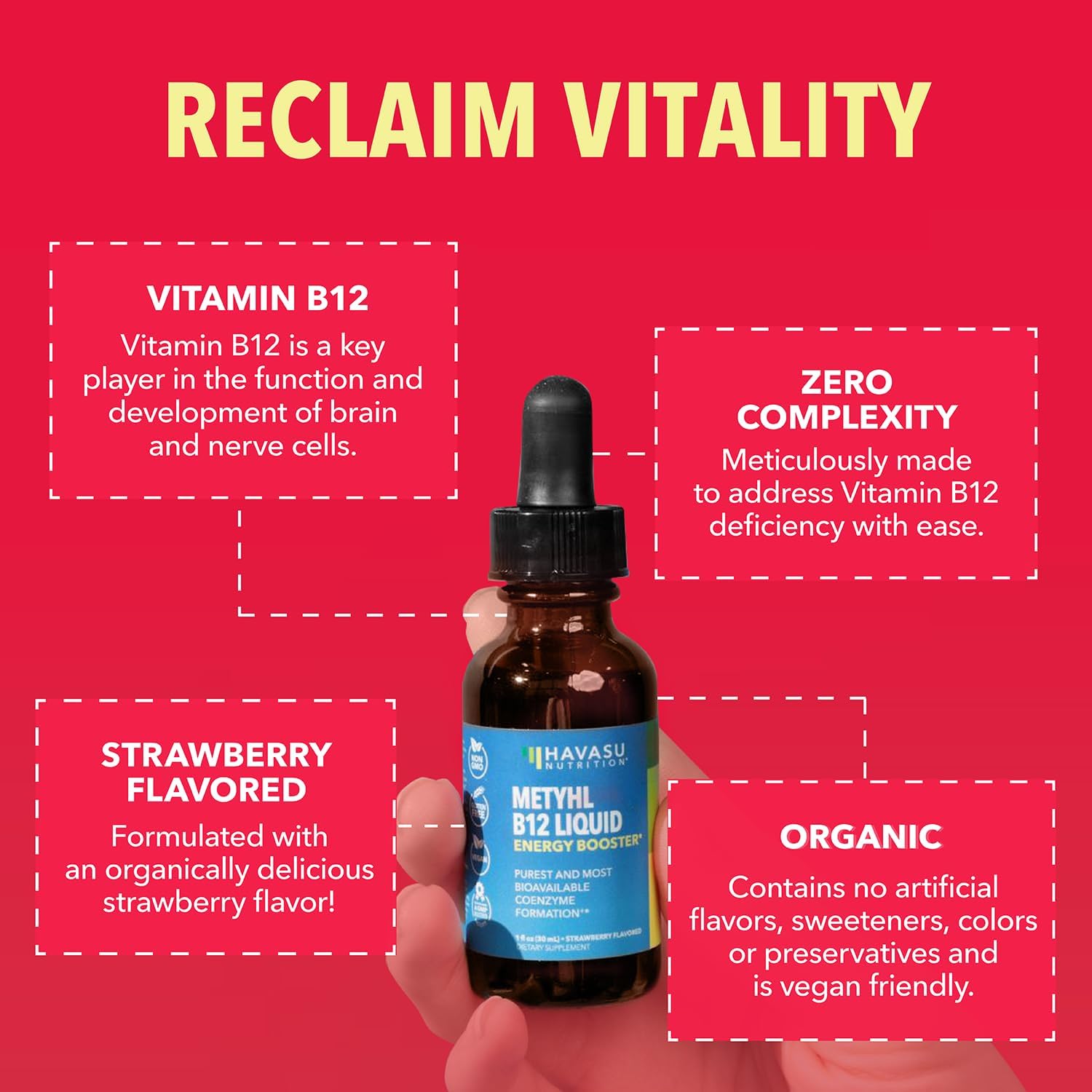 Organic Vitamin B12 Liquid Drops, Strawberry, Enhanced Energy, 1 Fl Oz | USDA Organic Vitamin B12 Liquid Drops, Highly Bioavailable Methylcobalamin for Nervous System Support, 30 Servings, Non-GMO Gsupps Australia
