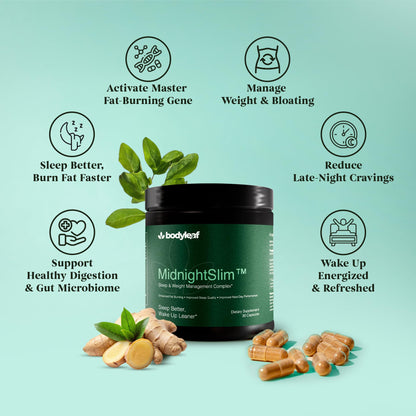 MidnightSlim™ | Advanced Nighttime Weight  | Maximum Strength Metabolism Support, Digestive Health, Peaceful Sleep | Premium Probiotic Complex | 30 Capsules Body Leaf