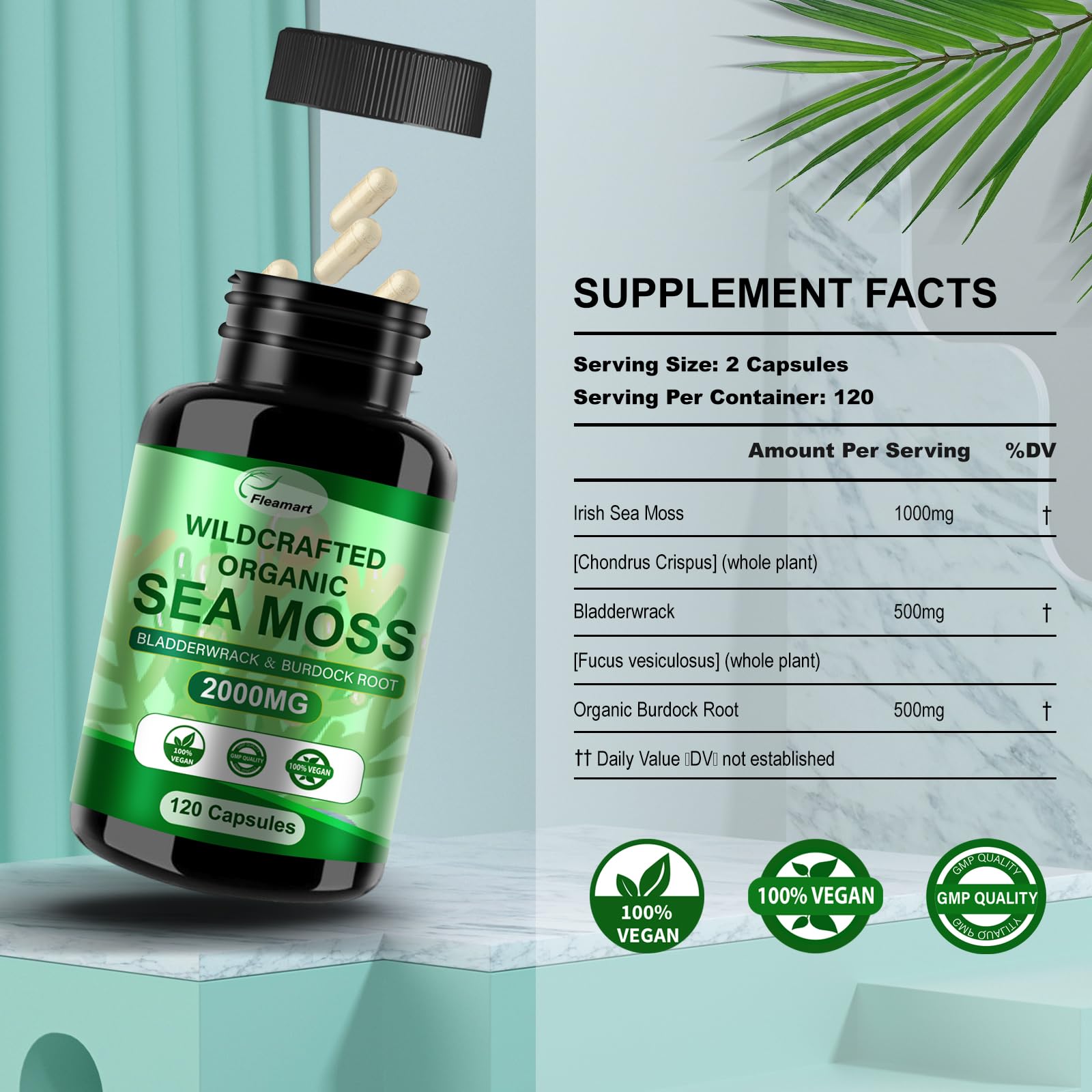 Fleamart Irish Sea Moss Capsules 120ct Raw Organic Sea Moss Wildcrafted Bladderwrack Fleamart buy australia supplements