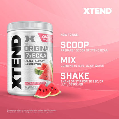 Xtend Original BCAA Powder, 7g BCAAs and 2.5g L-Glutamine for Muscle Recovery Hydration and Lean Muscle, Sugar Free Intra and Post Workout Drink with Electrolytes Xtend