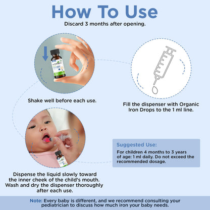 Wellements Organic Iron Drops for Newborn+ Babies (1 Fl Oz) - Cherry Flavor Liquid Iron Supplement for Infants - Toddler Iron Supplement for Kids (4months+ to 3 Years) Wellements