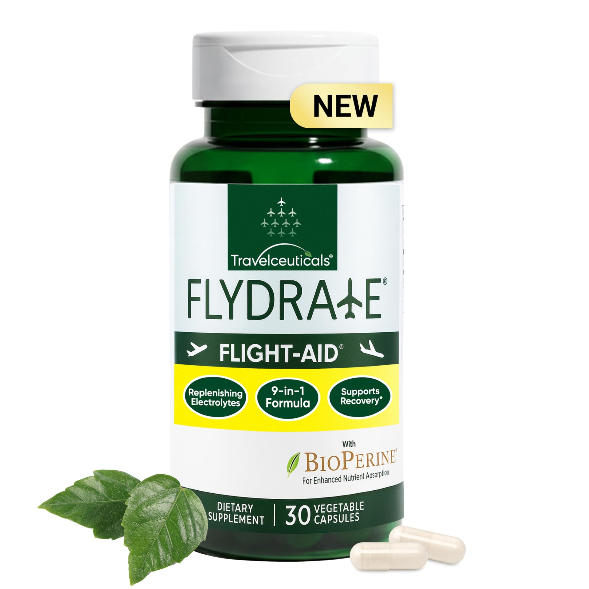 Flight-Aid | Replenishing Electrolyte Hydration Capsules Made for Travel, Jet Lag, Fatigue & Recovery | 9-in-1 Formula with Essential Electrolytes, Vitamins, Minerals & Bioperine® | 30 Capsules Flydrate buy australia supplements