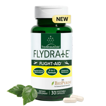Flight-Aid | Replenishing Electrolyte Hydration Capsules Made for Travel, Jet Lag, Fatigue & Recovery | 9-in-1 Formula with Essential Electrolytes, Vitamins, Minerals & Bioperine® | 30 Capsules Flydrate buy australia supplements