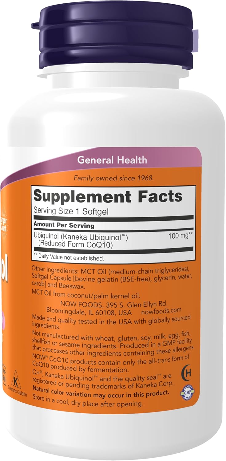 NOW Supplements, Ubiquinol 100 mg, High Bioavailability (the Active Form of CoQ10), 120 Softgels Gsupps Australia