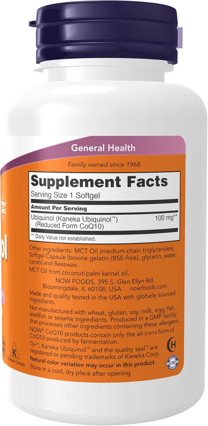 NOW Supplements, Ubiquinol 100 mg, High Bioavailability (the Active Form of CoQ10), 120 Softgels Gsupps Australia