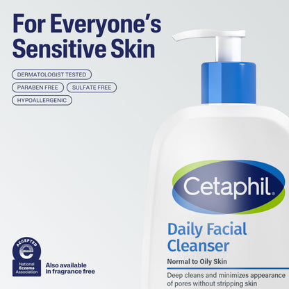 Cetaphil Daily Facial Cleanser Sensitive & Oily Skin, 20 oz Cetaphil