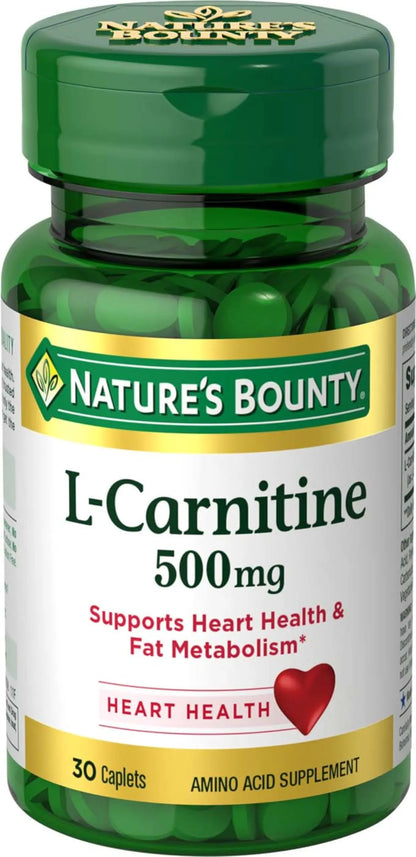 Nature's Bounty L-Carnitine, Supports Heart Health & Fat Metabolism, Amino Acid Supplement, 500 mg, 30 Tablets Nature's Bounty