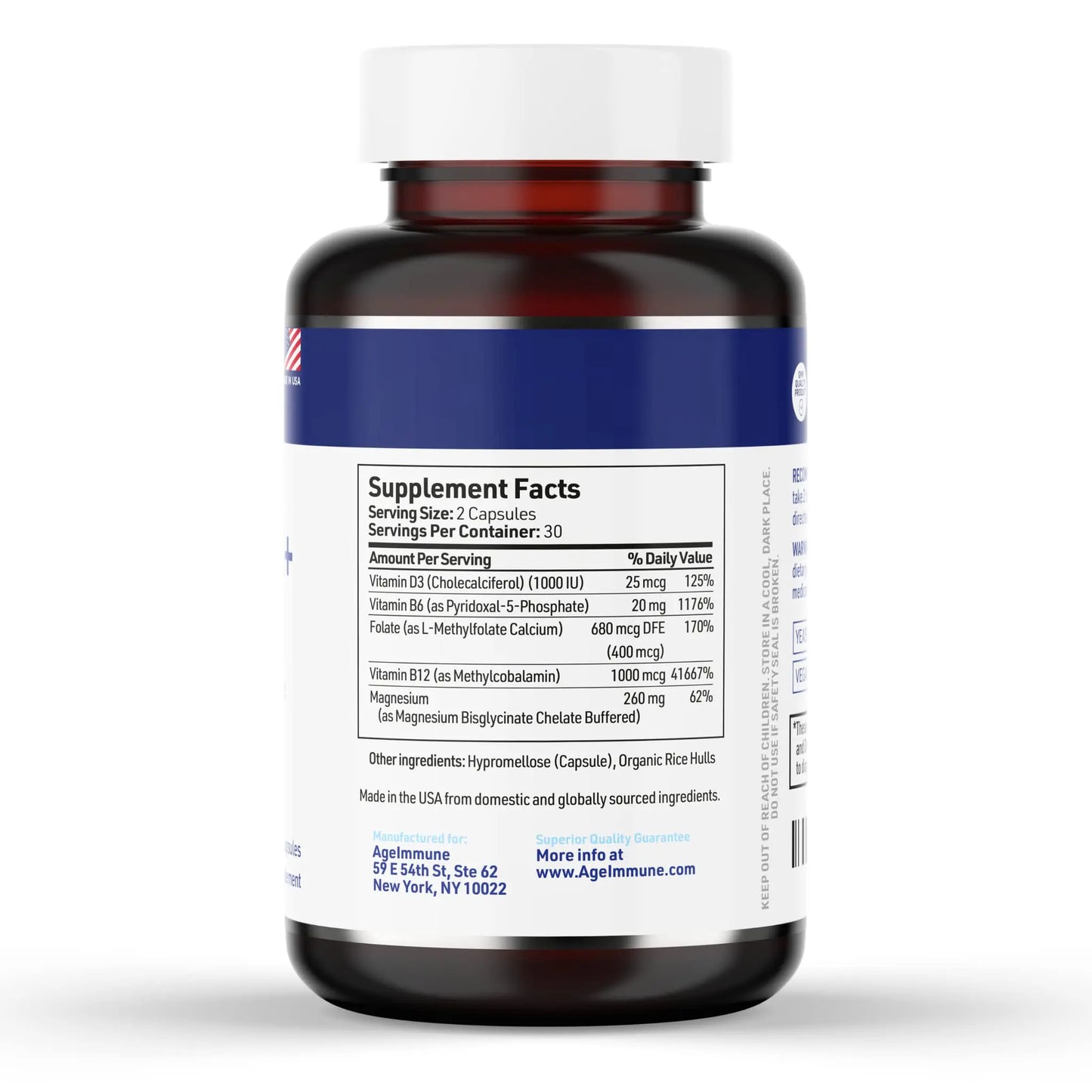 AgeImmune Vitamin B Complex with Vitamin D3 B12 B6 Magnesium Bisglycinate and Folate as Methylfolate - Doctor Formulated Methylated B Complex Supplement AgeImmune