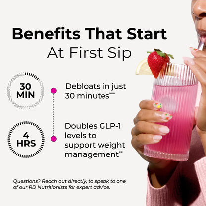 HUM Flatter Me Fiber Supplement, Strawberry Lemon, Women & Men | Prebiotics & Digestive Enzymes, Support Weight & Bloating, Digestive & Gut Health, Fiber Powder Drink Mix, 10 Servings