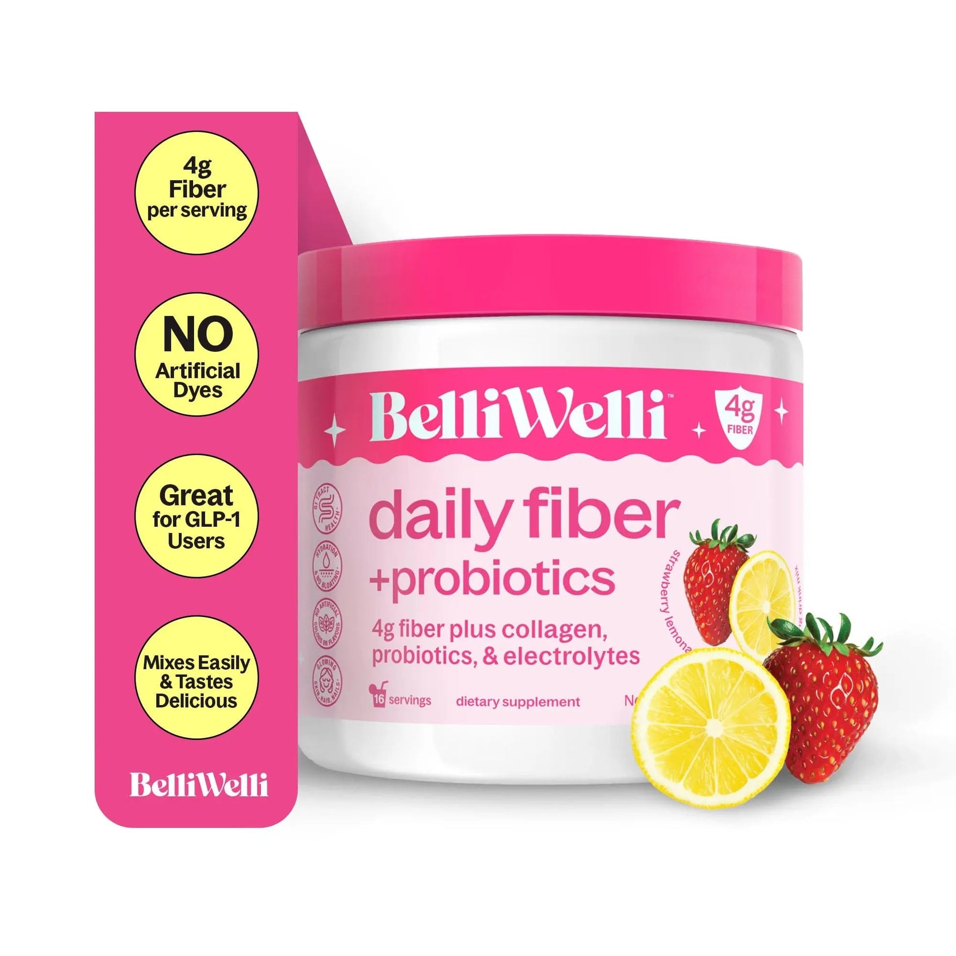 BelliWelli Fiber Supplement for Women & Men Premium Daily Fiber Powder from Organic Acacia with Added Collagen Electrolytes & Probiotics No Bloat Constipation & Gut Health Support(Strawberry Lemonade) Belli Welli buy australia supplements