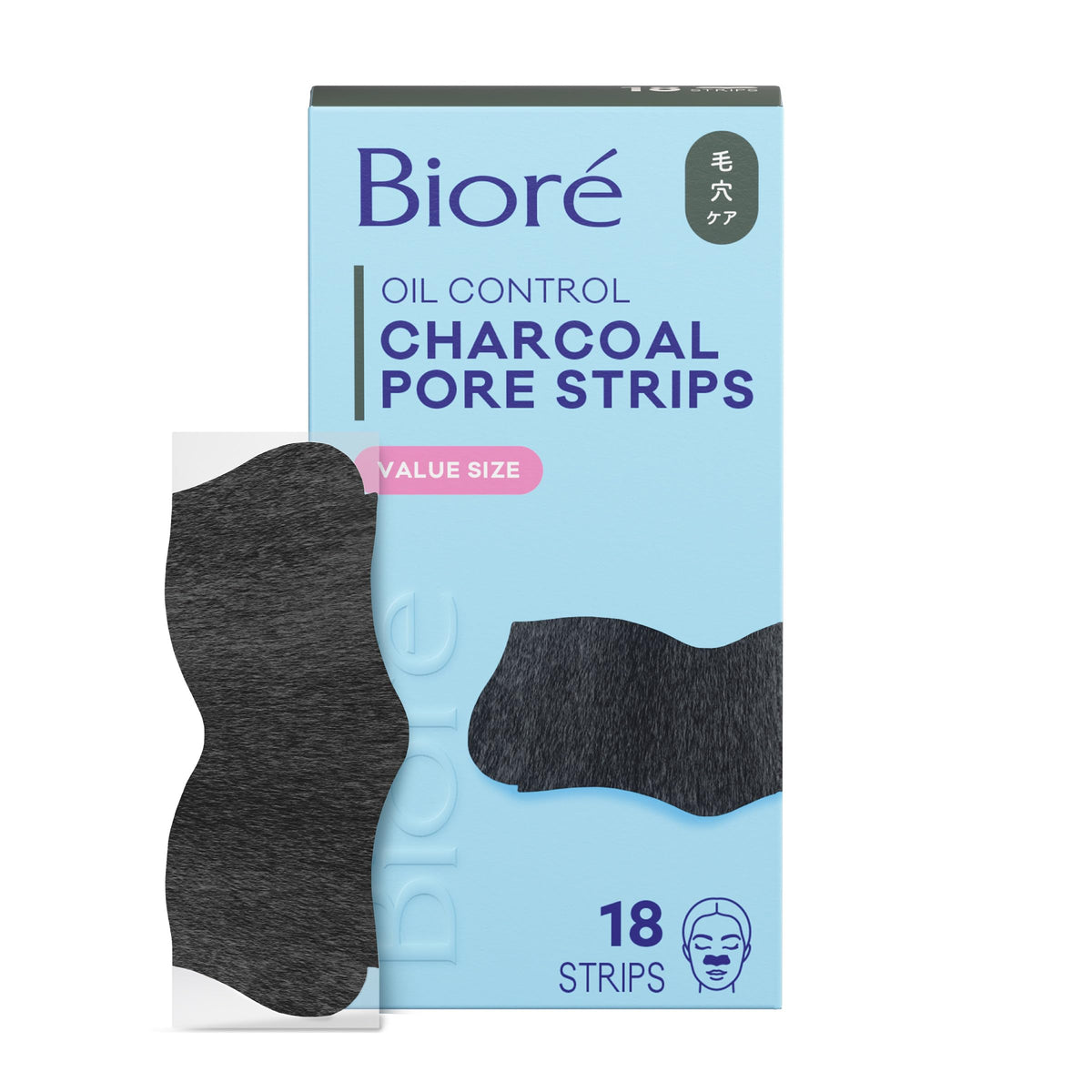 Biore Charcoal Deep Cleansing Nose Pore Strips, Blackhead Remover, 18 ct Bioré