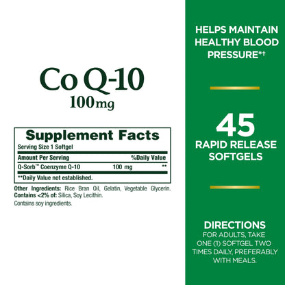 Nature's Bounty CoQ10, Helps Maintain Healthy Blood Pressure, 100 mg, Rapid Release Softgels, 75 Count Gsupps Australia