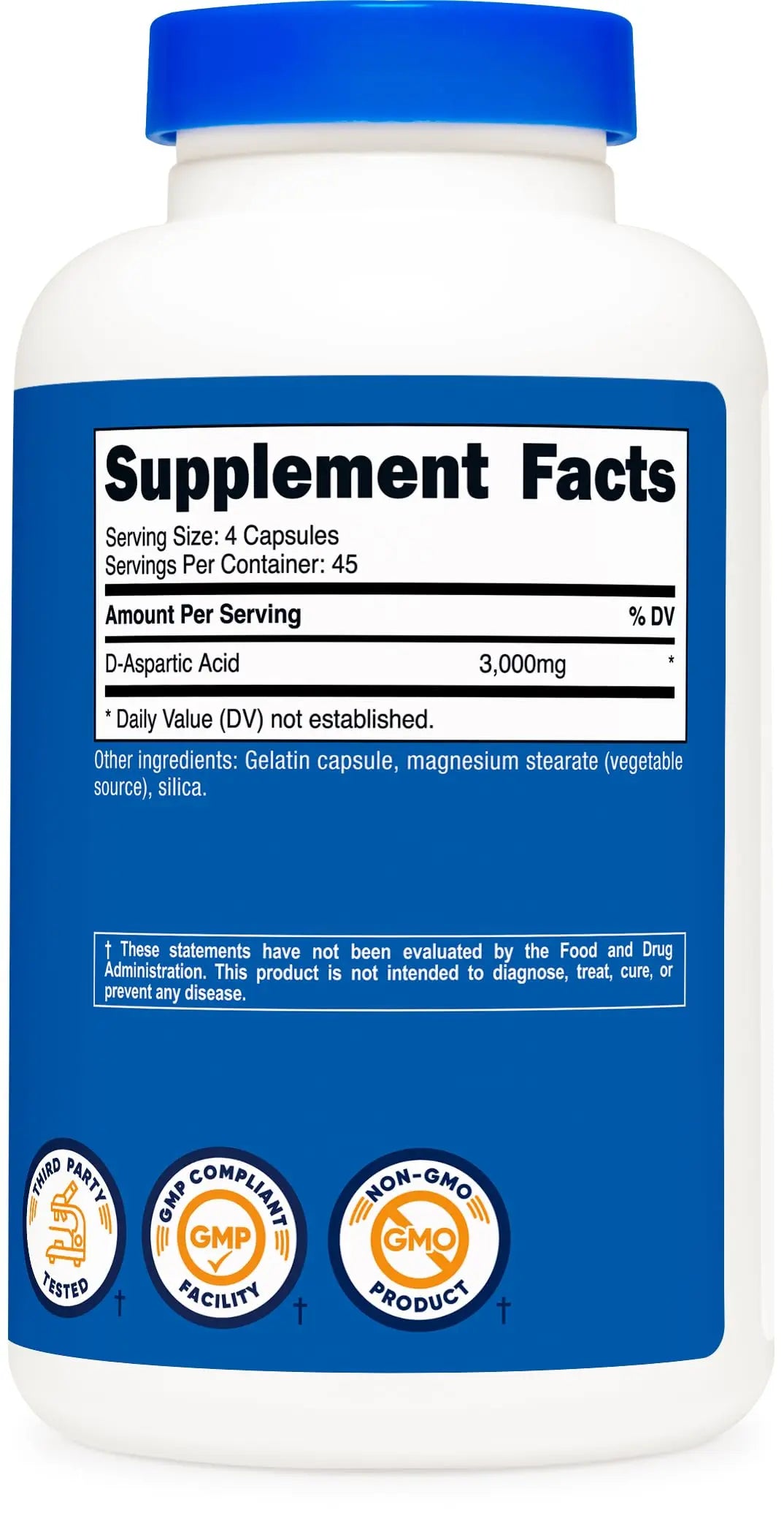 Nutricost D-Aspartic Acid (DAA) Capsules 3000mg Per Serving (180 Capsules) - Non-GMO Nutricost
