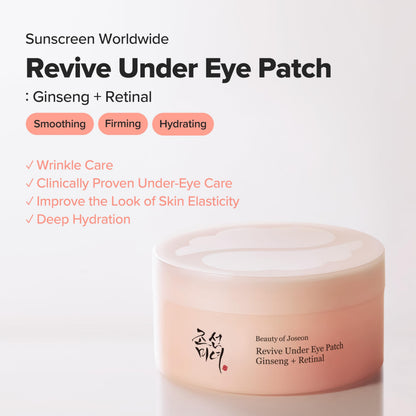 Beauty of Joseon Revive Under Eye Patch with Retinal and Ginseng, for Puffy Eyes, Fine Lines and Wrinkles, Collagen, Peptide, Adenosine and Bakuchiol, for All Skin Types, 60 Sheets, 30 Pairs Beauty of Joseon