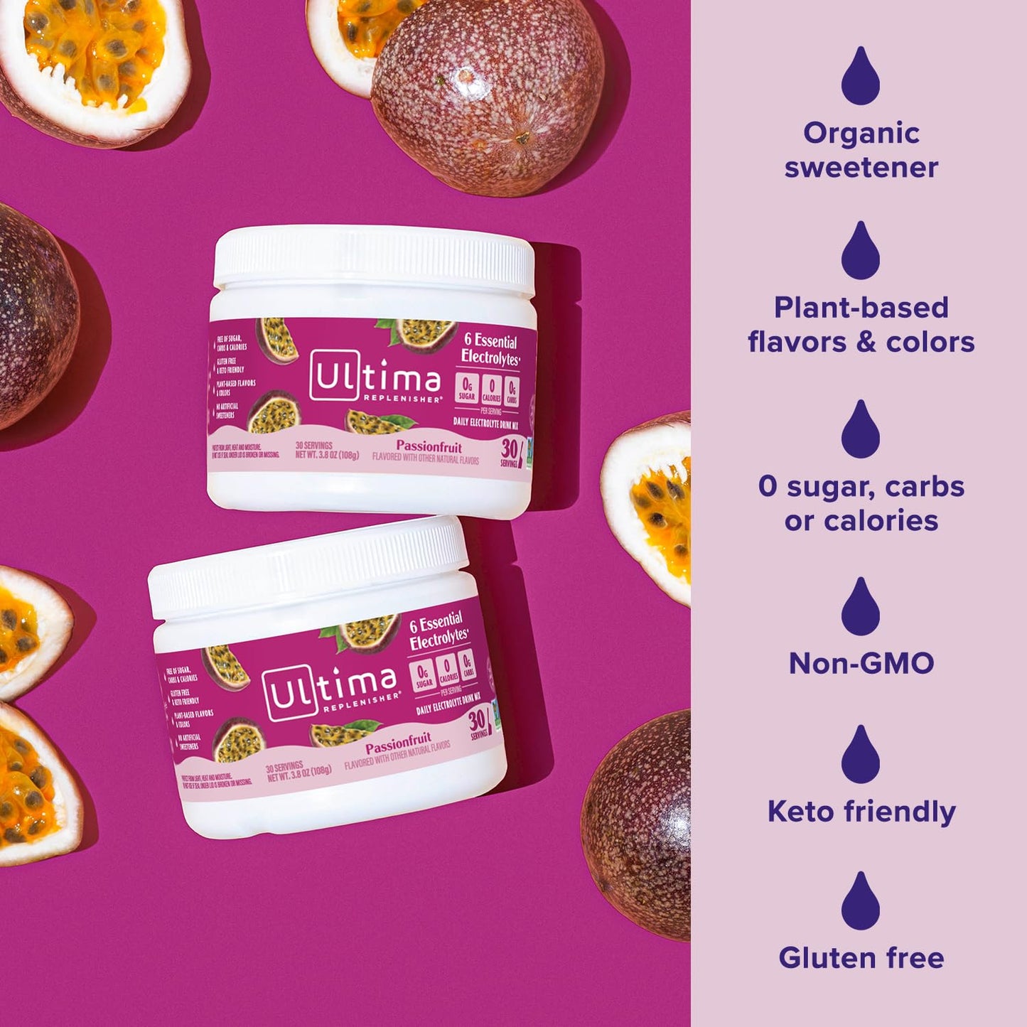 Ultima Replenisher Daily Electrolyte Powder Drink Mix – Sugar Free – Passionfruit, 30 Servings – Hydration Powder with 6 Key Electrolytes Ultima Replenisher