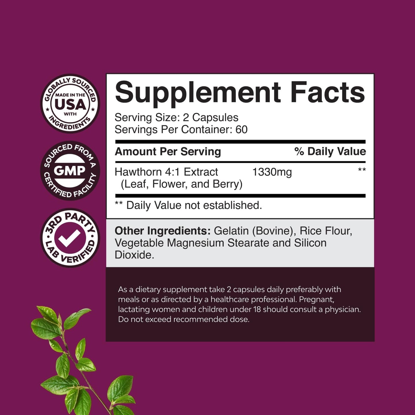 High Strength Hawthorn Berry Capsules - Pure Antioxidant Hawthorn Berry Supplement with Leaf & Flower Extract 4:1 for Healthy Heart & Digestion - Energy Support for Men & Women - 120 Count Pack Gsupps Australia