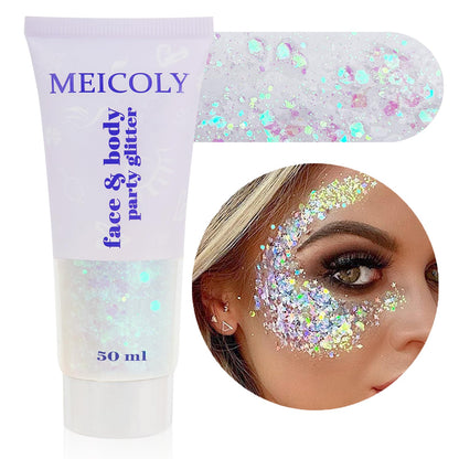 MEICOLY Clear White Face Body Glitter,Mardi Gras Face Glitter Makeup for Kids Women,Face Glitter for Running Half Marathon,Sparkly Mermaid Hair Glitter,Singer Concert Festival Rave Accessories MEICOLY