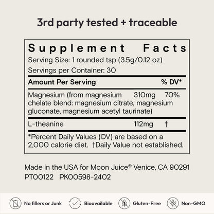 Moon Juice Magnesi-Om Magnesium Powder Supplement - Chelated Magnesium Complex + L-Theanine Blend for Rest, Relaxation & Regularity - Vegan, Non-GMO & No Sugar, Berry, 4.2 oz, 30 Servings