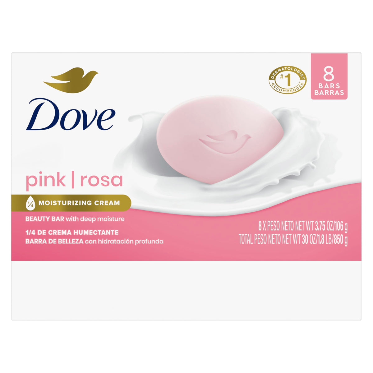 Dove Pink Rosa Beauty Bar Soap 8 Count, Cleanser, 3.75 oz I beauty bar Dove