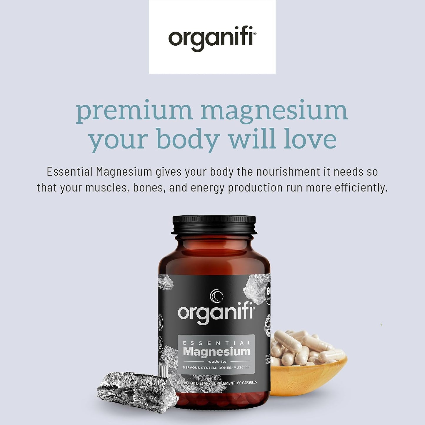Organifi Essential Magnesium Glycinate Supplement for Bone Support and Muscle Health, 150mg, 60 Vegan Capsules Gsupps Australia