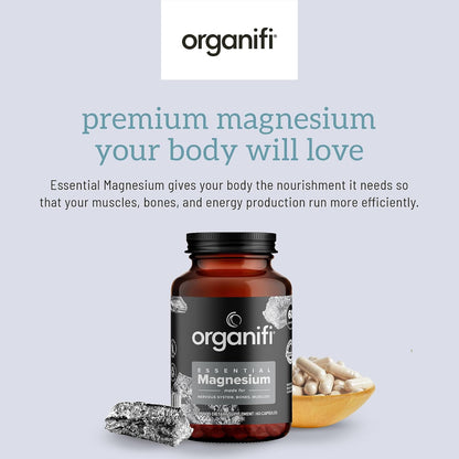 Organifi Essential Magnesium Glycinate Supplement for Bone Support and Muscle Health, 150mg, 60 Vegan Capsules Gsupps Australia
