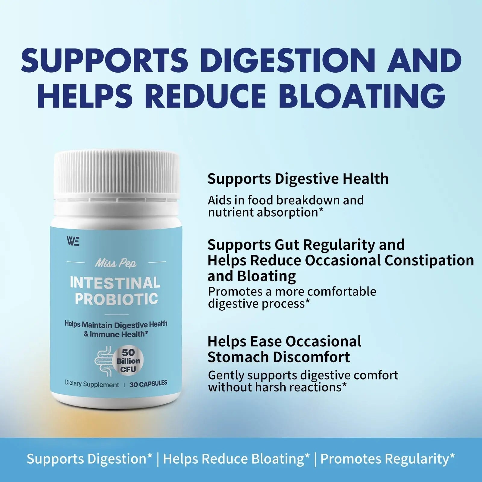 MISS PEP Probiotics 50 Billion CFU - 8 Unique Strains + 3 Prebiotics - Immune, Digestive & Gut Health - Supports Occasional Constipation, Diarrhea, Gas & Bloating - Probiotics for Women & Men - 30ct MISS PEP buy australia supplements
