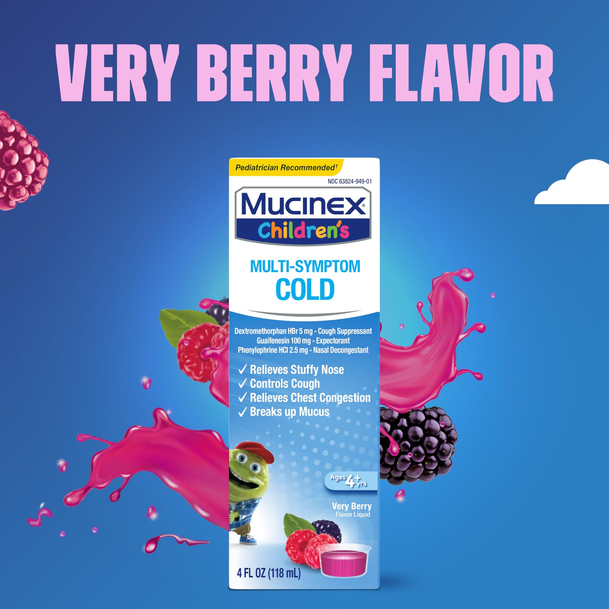 Mucinex Children's Multi-Symptom Cold Medicine, Kids Cough Medicine, Mucinex Kids Medicine/Decongestant with Dextromethorphan HBr, Guaifenesin, Phenylephrine HCl, Very Berry Flavor Liquid, 4 Fl Oz Mucinex buy australia supplements